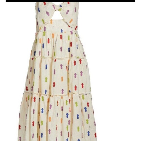 FARM RIO ANTHROPOLOGIE Multicolor Pineapple Cutout Midi Dress Size Large - Picture 9 of 12